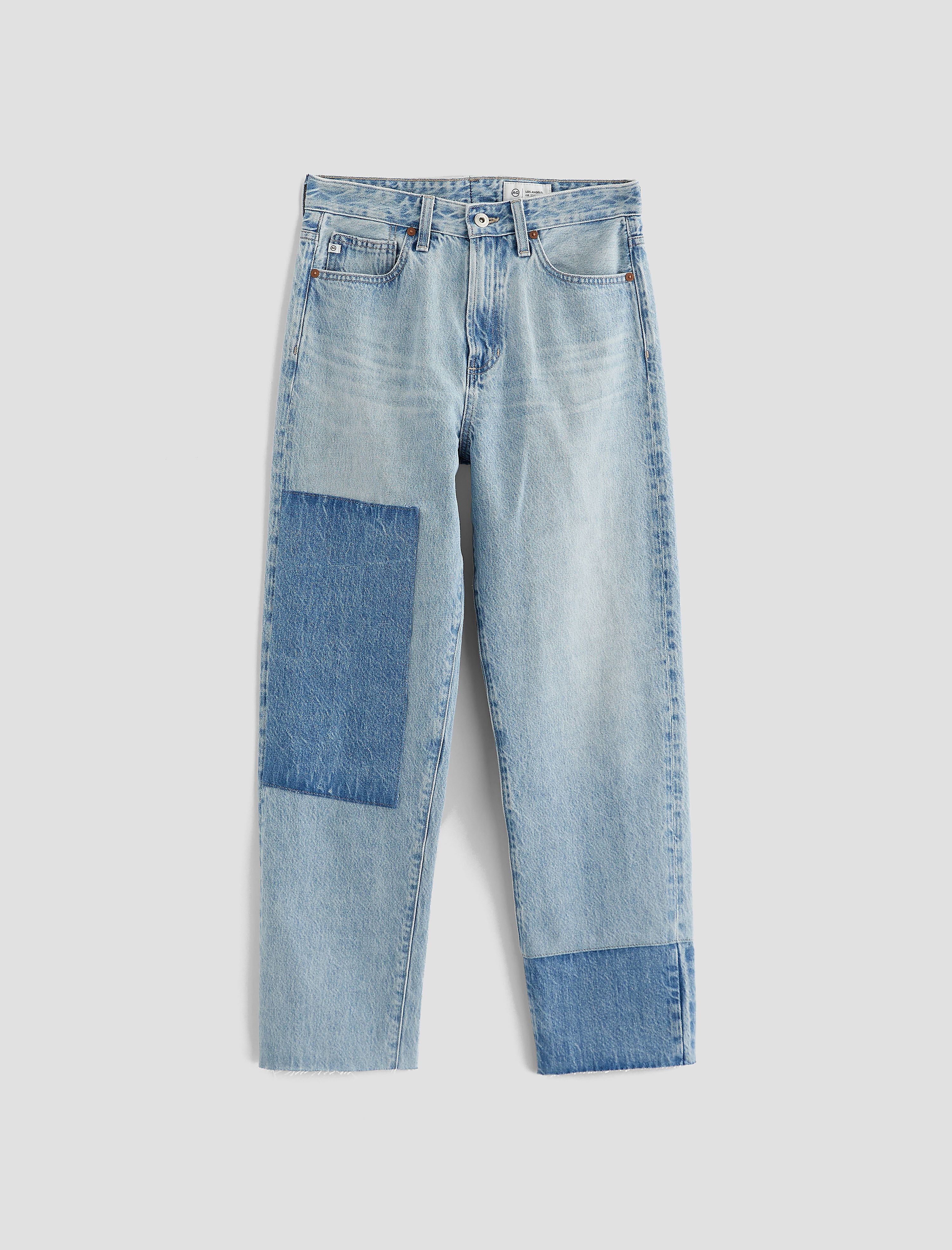 パンツ AEAE CHECK PATCHWORK DENIM PANT MID BLUE Blue New Patchwork mid-rise wide-leg jeans Anderson Bell