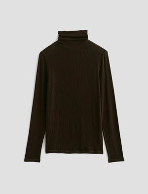 Chels Turtleneck Coffee Bean Slim Fit Long Sleeve Rib Turtleneck Women Top Photo 9