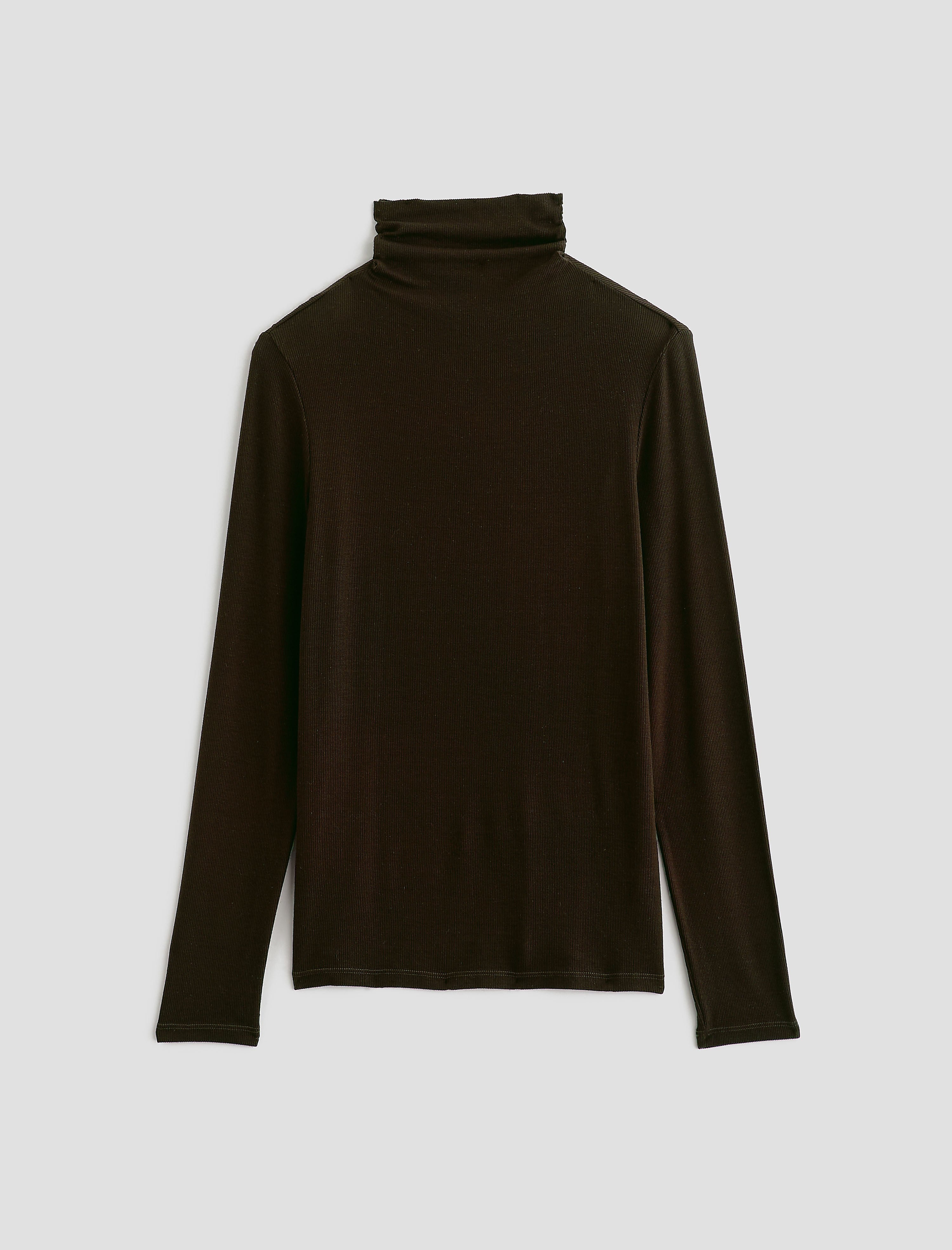 Chels Turtleneck Coffee Bean Slim Fit Long Sleeve Rib Turtleneck Women Top Photo 9