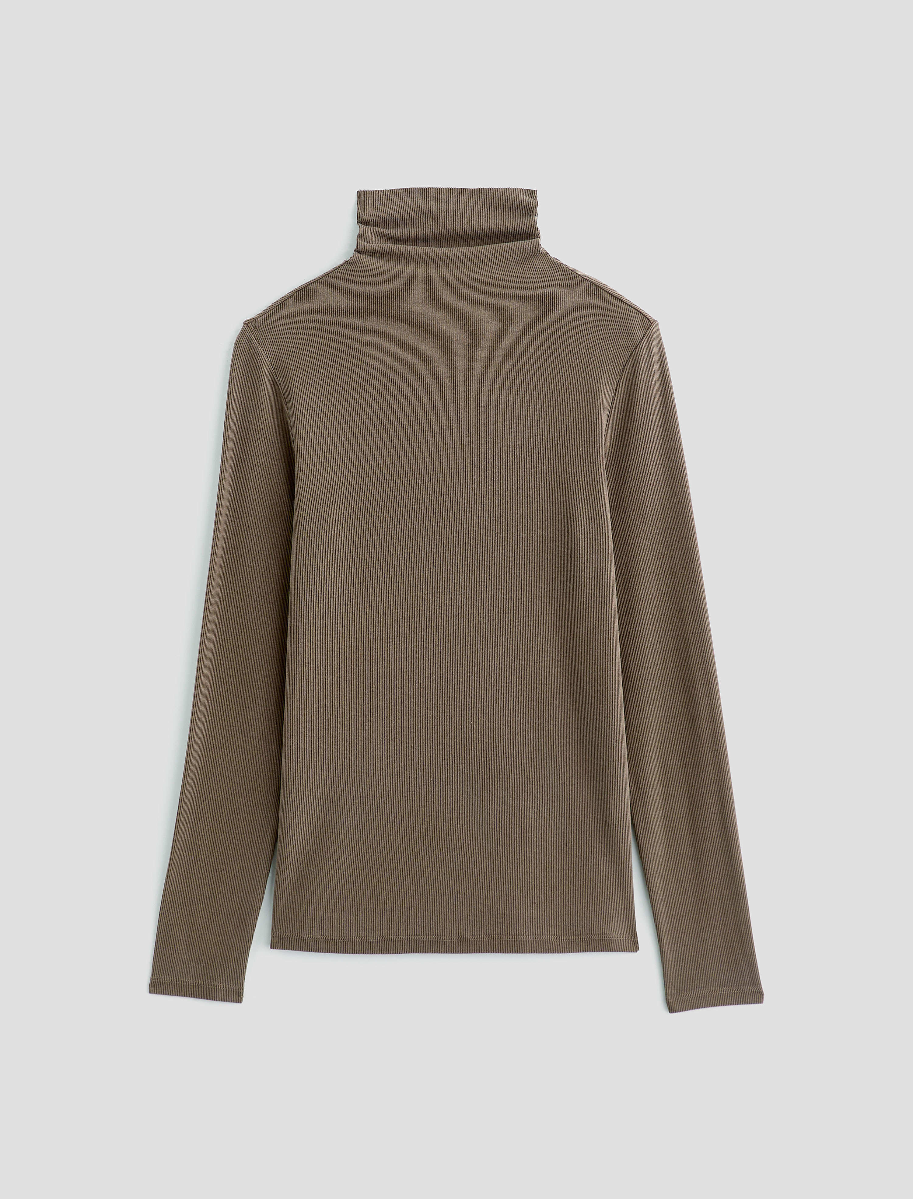 Chels Turtleneck Taupe Grey Slim Fit Long Sleeve Rib Turtleneck Women Top Photo 9