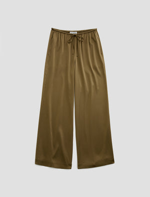 Clara Mossy Taupe Silk Pull-On Wide Leg Women Bottom Photo 9