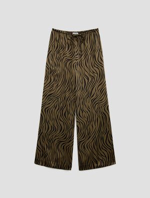 Clara Modern Zebra Mossy Taupe/Black Silk Pull-On Wide Leg Women Bottom Photo 9