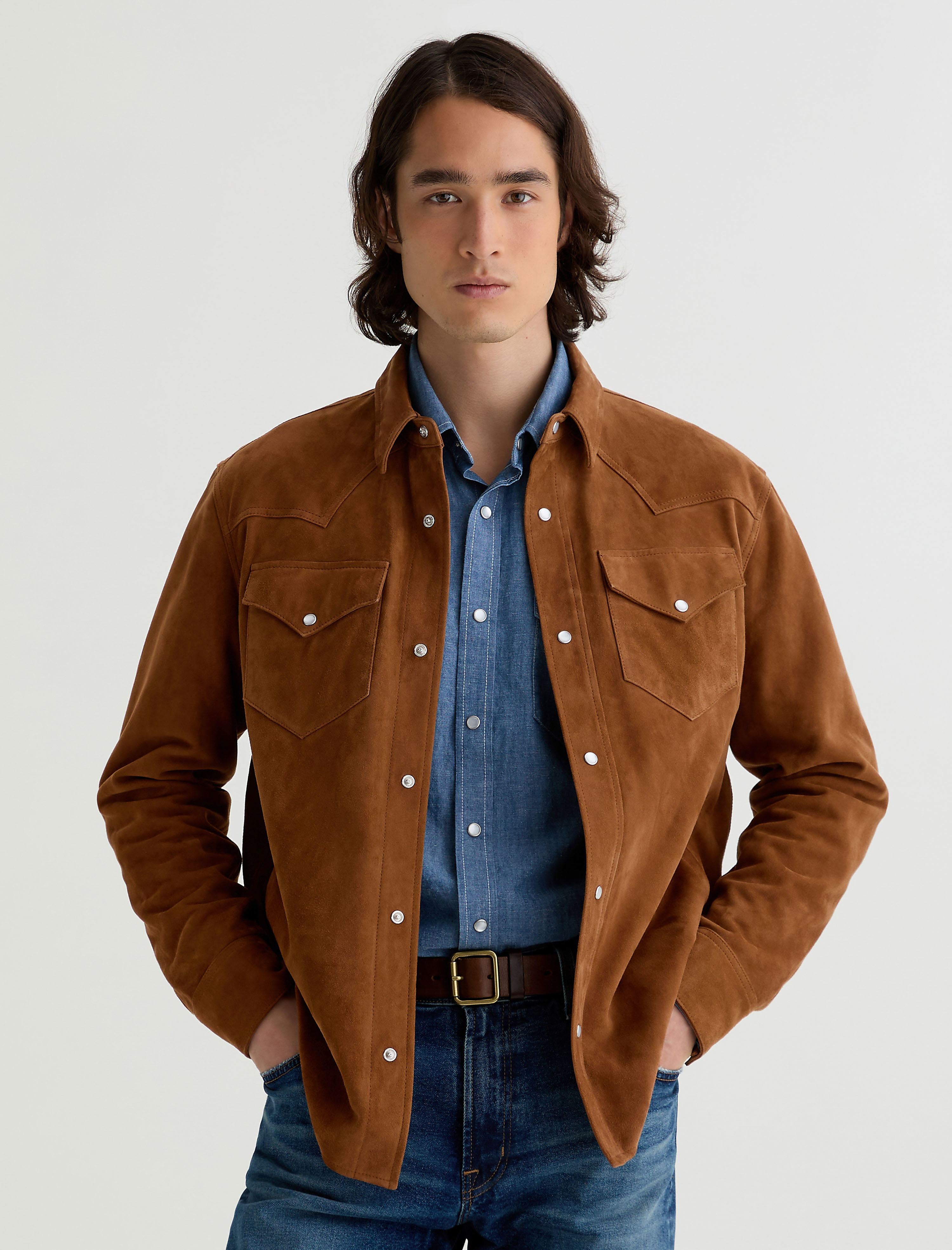 Elias Suede Shirt Jacket Canyon Amber Suede Relaxed Western Shirt Jacket Men Top Photo 1