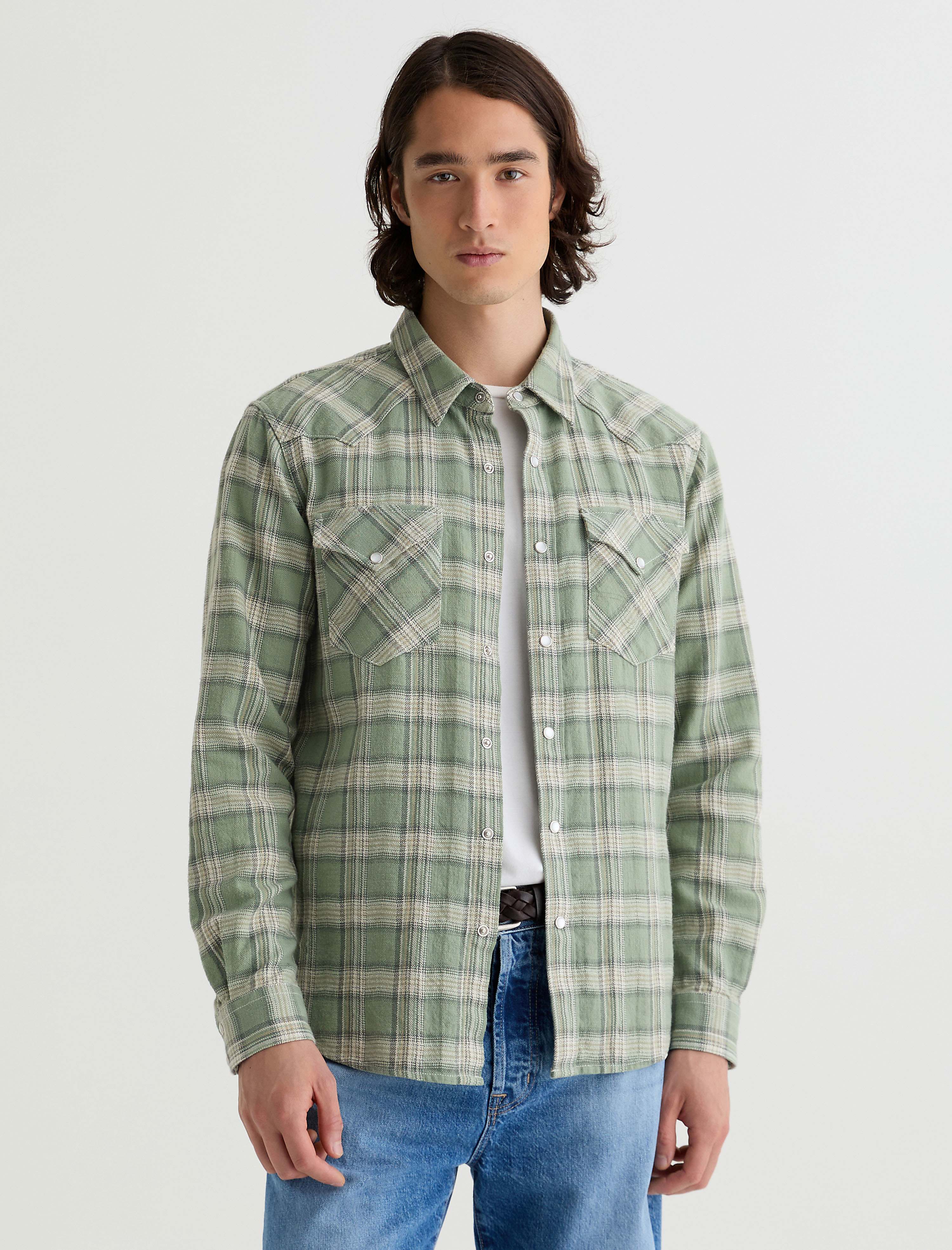 Huston Western Shirt Green Multi Classic Fit Men Top Photo 1
