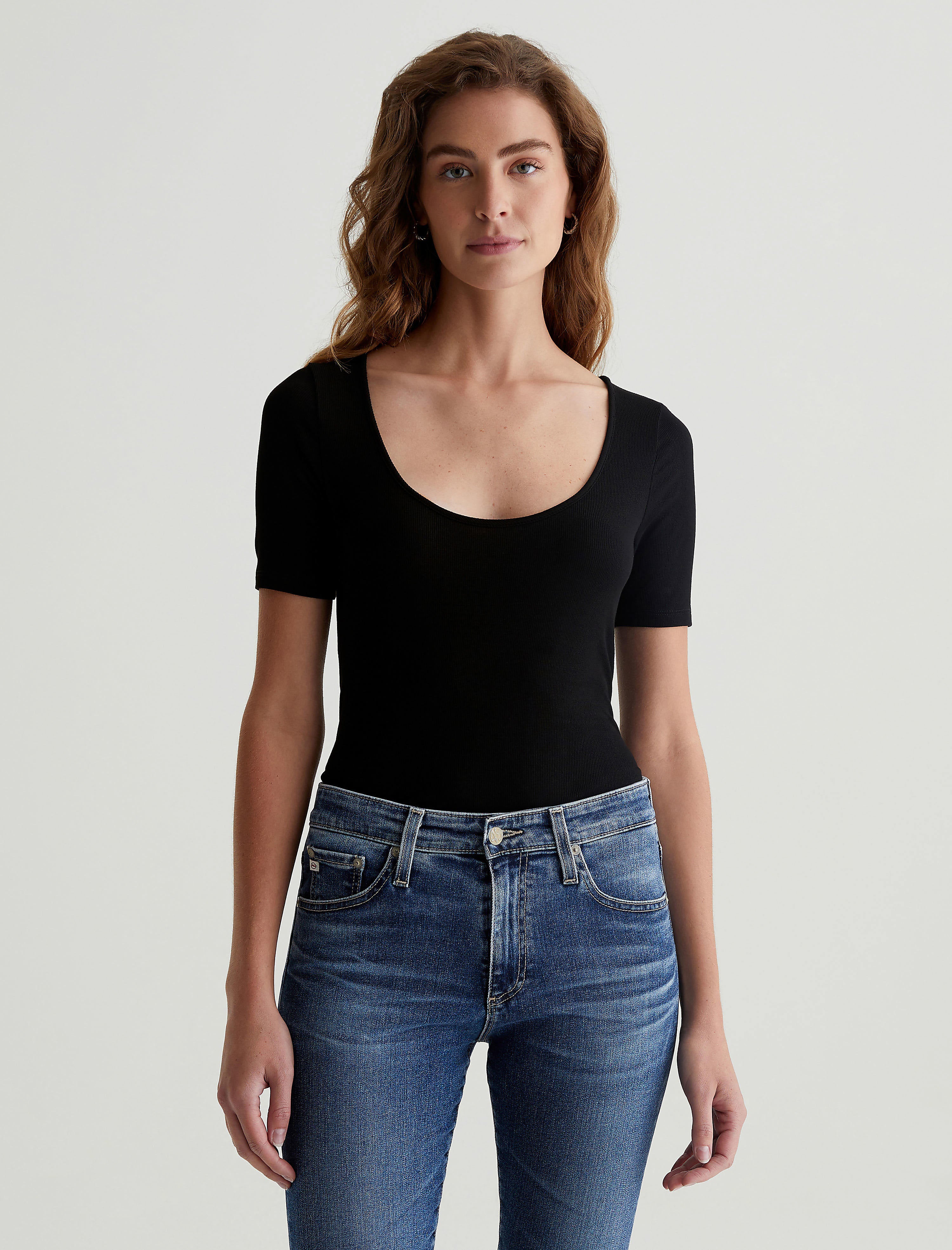 AG Jeans  Jaxon Long Sleeve Scoop レディース シャツ トップス Dark Plum Womens Jaxon Scoop True White at AG Jeans Official Store
