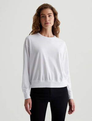 Karter Pullover True White Oversized Fit Long Sleeve Crew Neck Pu Women Top Photo 1