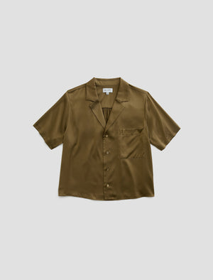Kieran Shirt Mossy Taupe Silk Camp Shirt Women Top Photo 9