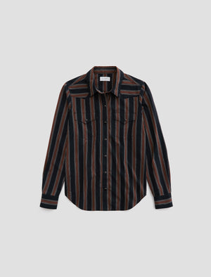 Melia Bold Stripe Black Multi Classic Fit Long Sleeve Button Up West Women Top Photo 9