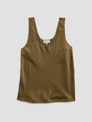 Nicola Mossy Taupe Silk Double Scoop Tank Women Top Photo 9
