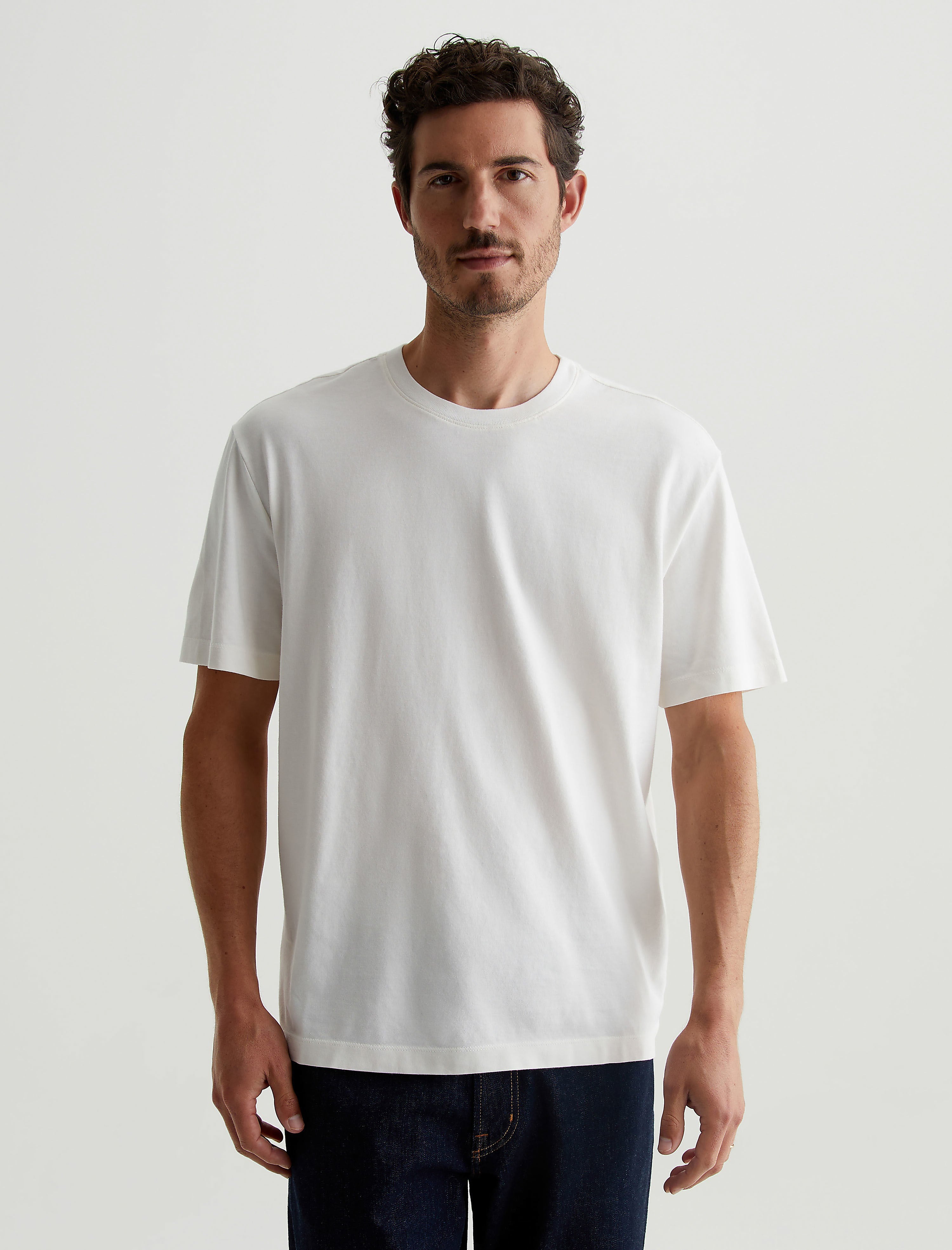 Wesley Crew Ivory Dust Relaxed Fit Short Sleeve T-Shirt Men Top Photo 1