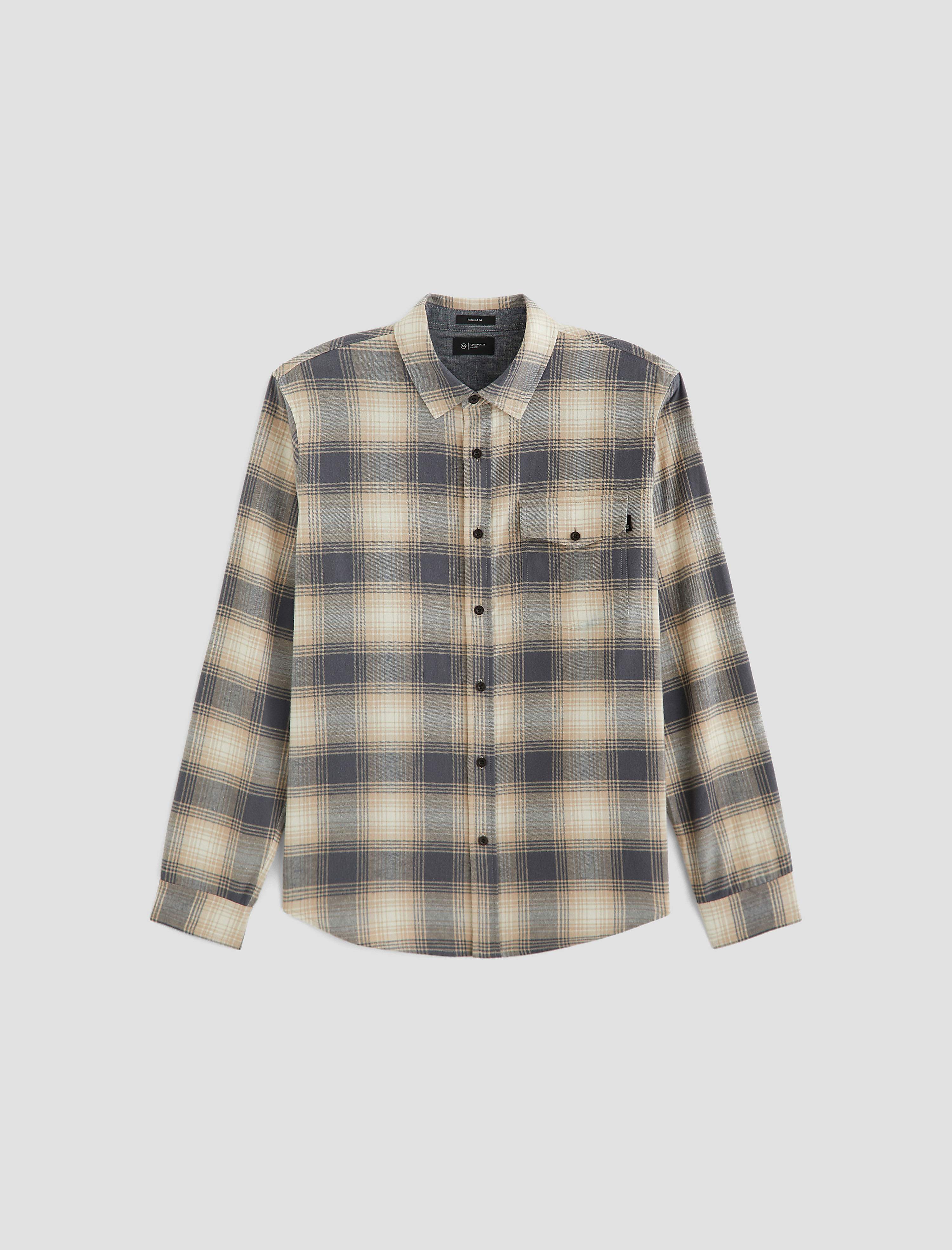 Wesley Shirt Shadow Plaid Dark Grey Multi Relaxed Fit Long Sleeve Men Top Photo 9